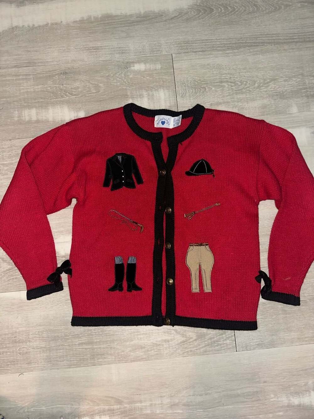 Hartstrings Cardigan Sweater Size 10/12 Red Equestrian Applique